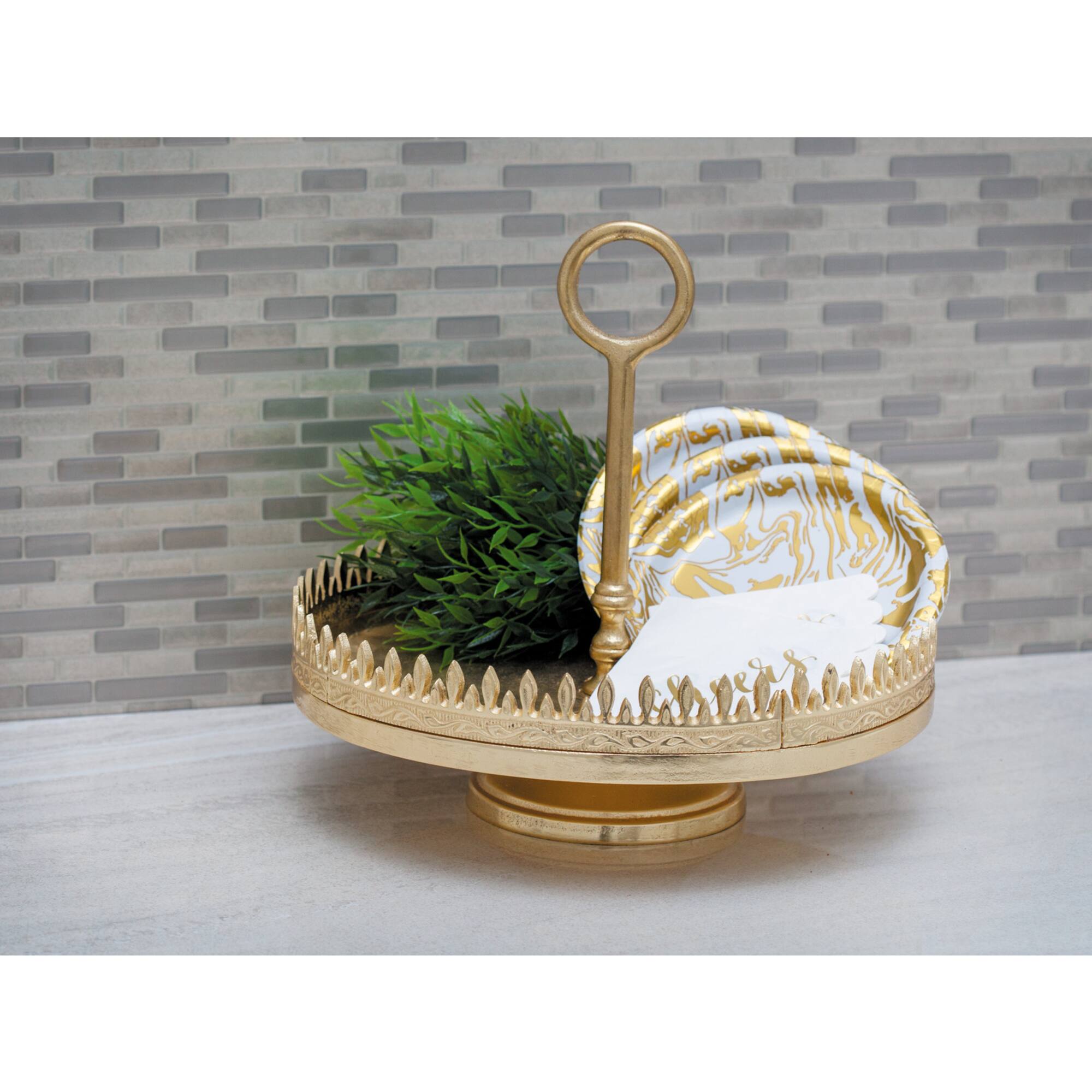 13" Gold Aluminum Glam Tray Stand
